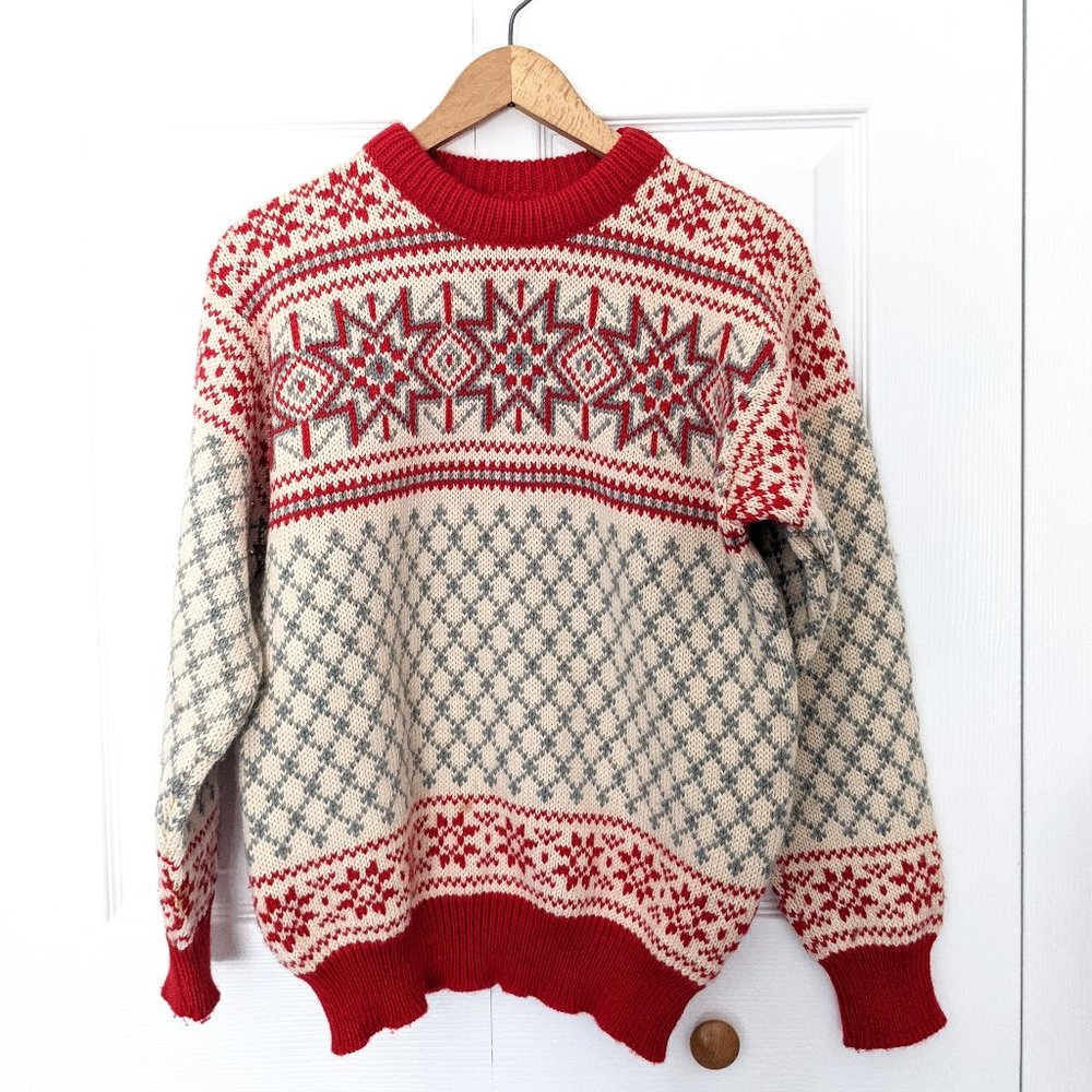 Dale of Norway red and cream nordic pure wool sweater